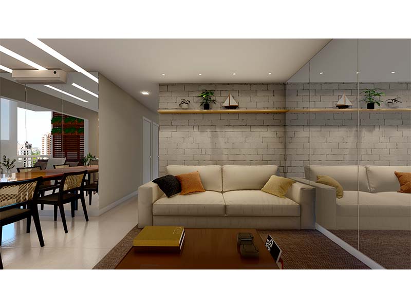Reforma completa de apartamento no condomínio Páteo Abolição, em Campinas/SP. Com 90m², obra de três meses para atualização de ambientes e reforma: marcenaria, pintura, revestimentos, louças e metais, rebaixamento de gesso, iluminação, quadros decorativos