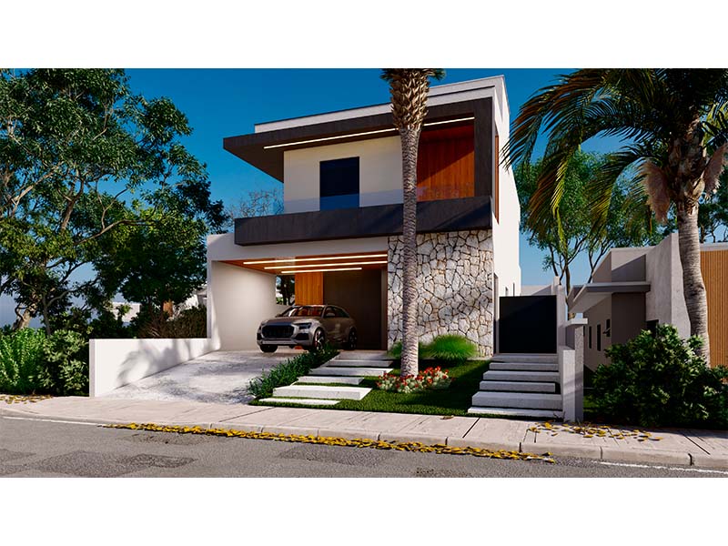 Sobrado no Swiss Park, Residencial Glarus, em Indaiatuba/SP. Com 285 m² construídos e 360 m² de terreno. Área social integrada, com sala de estar, cozinha e gourmet. Escada revestida em granito e guarda corpo de vidro. Quatro suítes, sendo uma com closet.
