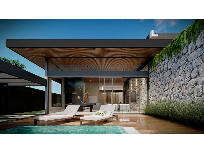 Casa térrea no Residencial New Park Tennis, em Itupeva - SP. Com 405 m² de construção e 1000 m² de terreno. Cinco suítes, sendo uma com closet. Academia e lareira. Banheiro externo e piscina com SPA e aquecimento solar. Área social integrada.
