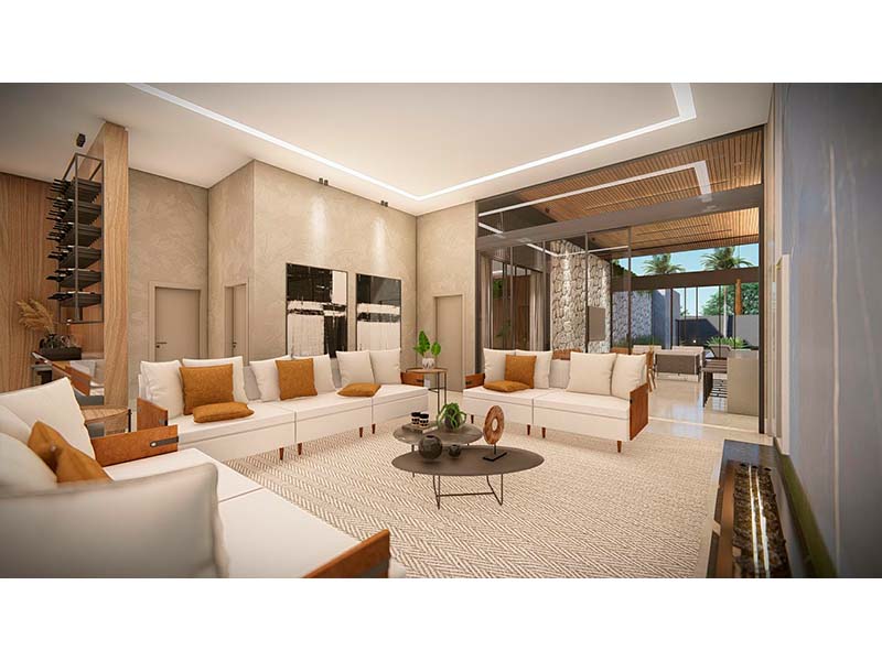 Casa térrea no Residencial New Park Tennis, em Itupeva - SP. Com 405 m² de construção e 1000 m² de terreno. Cinco suítes, sendo uma com closet. Academia e lareira. Banheiro externo e piscina com SPA e aquecimento solar. Área social integrada.