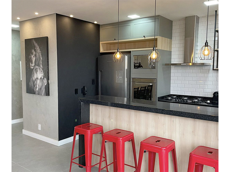 Reforma completa de apartamento no Residencial Villeneuve, em Campinas/SP. Apartamento com 100 m². Três meses de obra. Gestão completa, projeto e execução desde o recebimento com a construtora até a instalação de eletrodomésticos. 